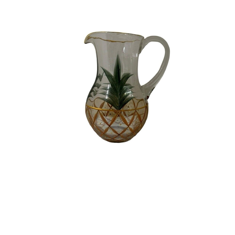 Romanian Crystal Pitcher Pineapple Design Gold Trim Hand Painted- Bohemian - MCM